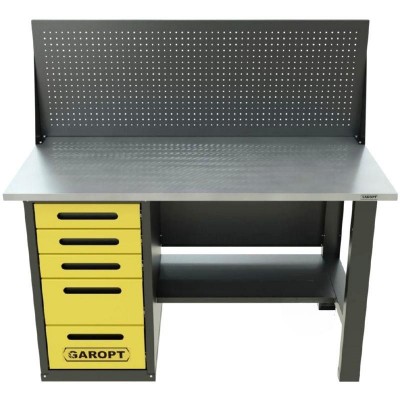 Верстак однотумбовый 5 ящиков с экраном Garopt желтый1400*700 — профессиональное автосервисное оборудование и инструменты для бизнеса Верстак однотумбовый 5 ящиков с экраном Garopt желтый1400*700 — профессиональное автосервисное оборудование и инструменты для бизнеса